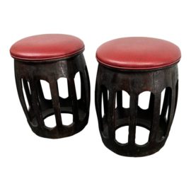 Lee Industries Custom Leather Stools, a Pair