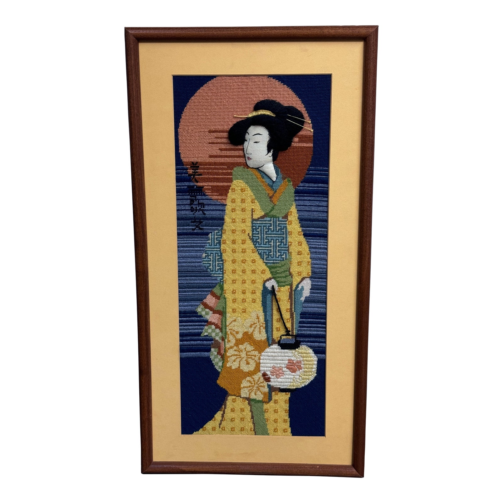 アート・デザイン・音楽 AMERICAN FIRST LADIES FASHION Mid-Century Modern Geisha Girl With Lantern Needlepoint