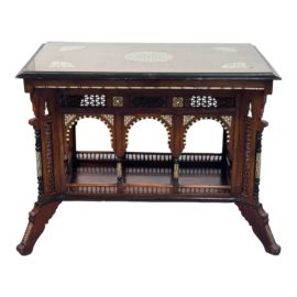 Vintage Moorish Mahogany + Mother-Of-Pearl Inlay Occasional Table