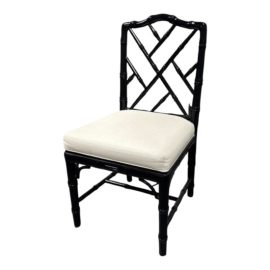 Jonathan Adler Black Lacquer Faux Bamboo Chinese Chippendale Side Chair. Original Price: $1,000