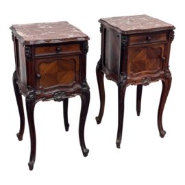 Antique Louis XV Marble Top Nightstands, a Pair