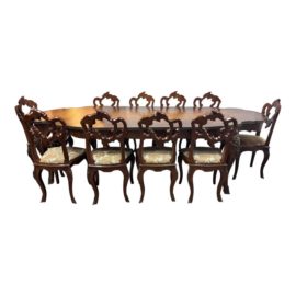 Josephine Homes Venetian Extension Dining Room Table + Ten Dining Chairs, Set. Original Price: $40,100