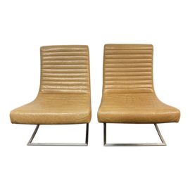 Crate and Barrel Cooper Armless Leather Accent Chairs, a Pair. Original Price: $4,600