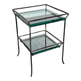 Worth Iron Co. Dual Tiered Glass + Iron Side Table
