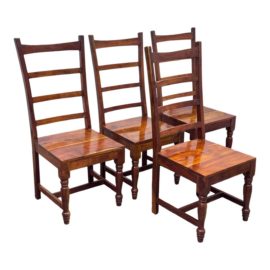 Vintage Solid Wood Ladderback Dining Room Chairs, Set of Four