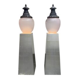 Antique French Custom Silver Gilt Lamp Post Lanterns + Lighted Displays , a Pair