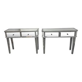 Powell Furniture Silver + Mirrored Console Tables, a Pair. Original Price: $525