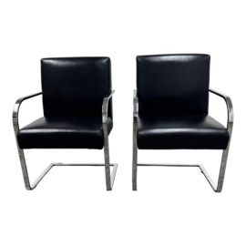 William Sonoma Gibson Black Leather Accent Chairs, a Pair