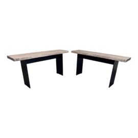 Restoration Hardware Live Edge Rustic Oak Wood Console Tables, Pair. Original Price: $6,000