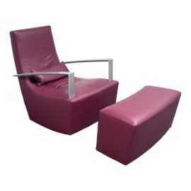 Alban-Sébastien Gilles for Ligne Roset Oxblood Leather Neo Chair + Ottoman, Set