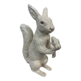 Vintage Faience White Squirrel With Nut Figurine