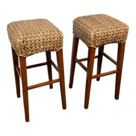 Pottery Barn Seagrass Backless Bar Stools, a Pair