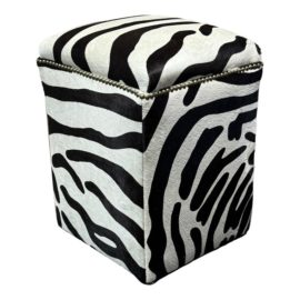 Contemporary Zebra Print Hair on Hide Ottoman