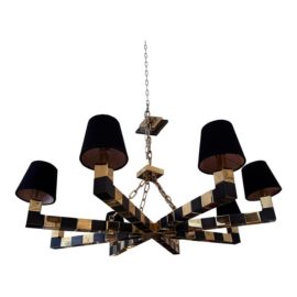 Custom Black + Gold Eight Light Chandelier