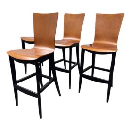 Late 20th Century Leland Furniture Wood Bar Stools, Set of Four