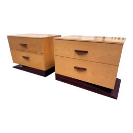 Post Modern Maple Finish Nightstands, Pair