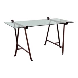 SF Design Center Asian Inspired Trestle Base Wood Frame Three Piece Writing Desk