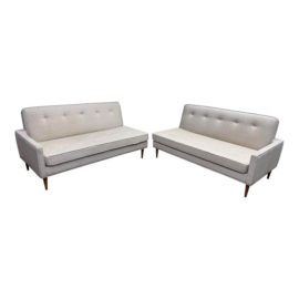 Mid 20th Century Apartment Two Piece Single Arm Sofas, a Pair. Original Price: $6,000