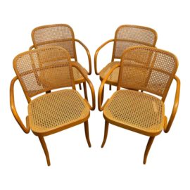 Mid 20th Century Josef Frank and Josef Hoffman for Thonet Prague Bentwood Dining Chairs, Set of Four