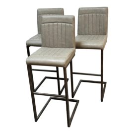 Ronan Channel Tufted Gray Leather Bar Stool, Set of 3. Original Price: $750