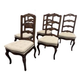 Vintage French Country Ladder Back Dining Chairs, Set of Six