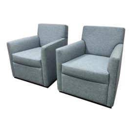 Cumberland Furniture Blue Tweed Ovid Lounge Chairs, a Pair. Original Price: $6,500