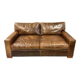 Restoration Hardware Maxwell Berkshire Leather Cocoa Luxe Loveseat. Original Price: $8,660