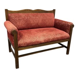 Antique English Traditional Burnt Velvet Chenille Red Sofa/Settee