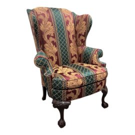 Late 20th Century Thomasville Patterned Sateen Wing Back Chair