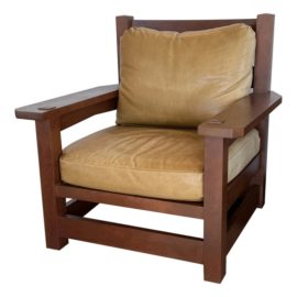 Warren Hile Mission Solid Cherry + Leather Arm Chair
