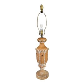 Mid Century Hand Carved Wood Table Lamp