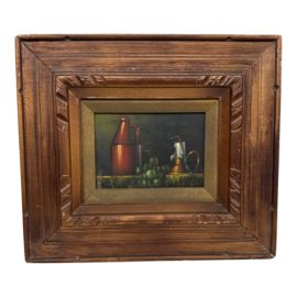 Vintage Still Life Oil Painting With Jug and Candleholder, Signed and Framed