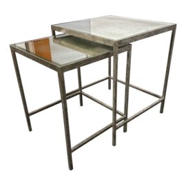 Antique Finish Mirrored Nesting Tables, Set of Two