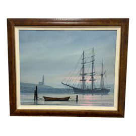 Circa 1989 George Lee "Ships at Port" Painting. Original Price: $4,911