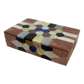 Vintage Semi-Precious Stones and Carrara Marble Trinket Box + Lid
