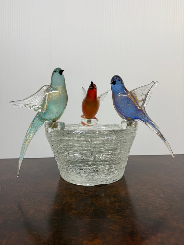 Vintage Formia Murano Blown Glass 3 Sparrows Nest Sculpture