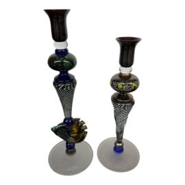 Ioan Nemtoi Blown Glass Candle Holders, a Unique Pair. Original Price: $1,450