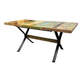Vida XL Reclaimed Wood With Craftsman Painted Eclectic Dining Table. Original Price: $400