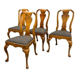 Vintage English Queen Anne Side Chairs, Set of Four