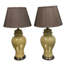 Vintage Mustard Ceramic Table Lamps, a Pair