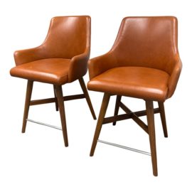 Rejuvenation Dexter Nutmeg Leather Counter Stools, a Pair. Original Price: $1,650