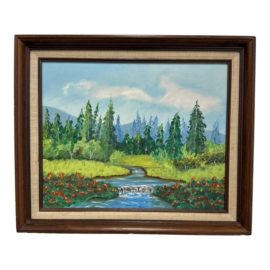 Vintage Artist Gillet Signed Landscape Acrylic on Canvas