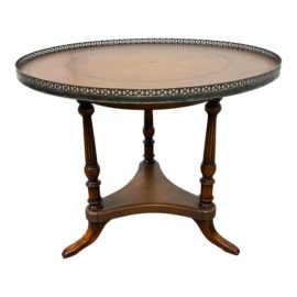 Maitland Smith Mahogany + Tooled Leather Entry Center Table