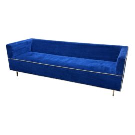 Anthropologie Mina Blue Velvet + Yellow Trim Sofa. Original Price: $3,500