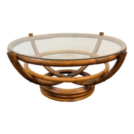 Vintage Bamboo + Glass Coffee Table