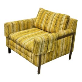 Vintage Thayer Coogin Style Yellow Tweed Stripe Lounge Chair