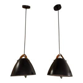Black + Leather Strap Dome Pendants, a Pair. Original Price: $200