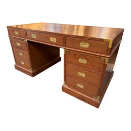 Vintage Campaign Walnut + Brass Desk