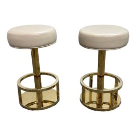 Interlude Home Latte Faux Leather Counter Stools, a Pair. Original Price: $5,000