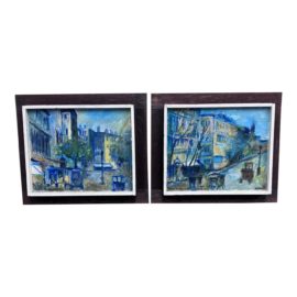 Vintage Parisan Acrylic's Paintings, a Pair